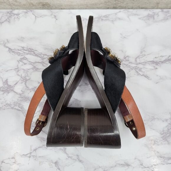 Marc Jacobs Y2K Chunky Heeled Pony Hair Leather Sandals Crystal Rhinestones - Picture 8 of 12